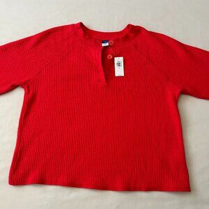 Old Navy Women's Waffle Knit Long Sleeve 3-Button Henley Top Orange/Coral XS NWT